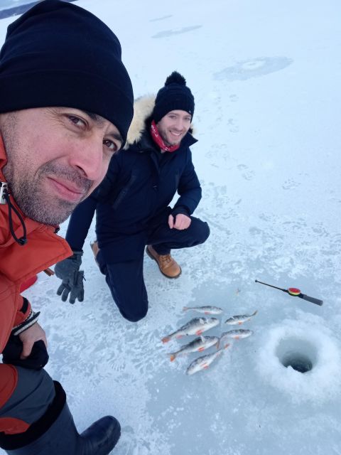 From Helsinki: Bodom Lake Ice Fishing with Food & Drinks - Walking out across the frozen lake
