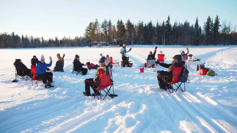 Ice fishing program in Lapland - Making the first hole in the ice
