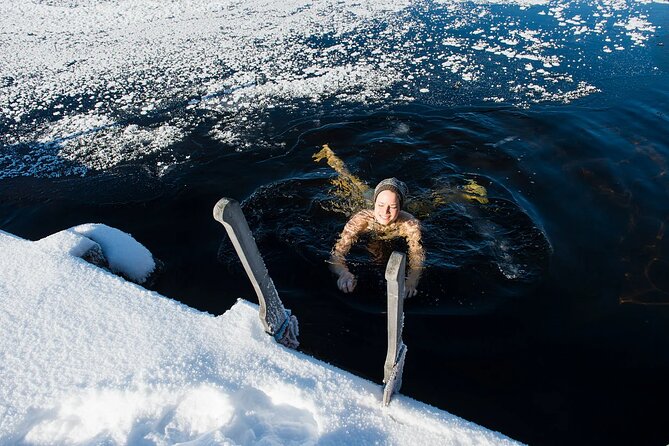 Lakeside Sauna Trip with Ice Fishing and Ice Swimming - Sauna time beside the frozen lake