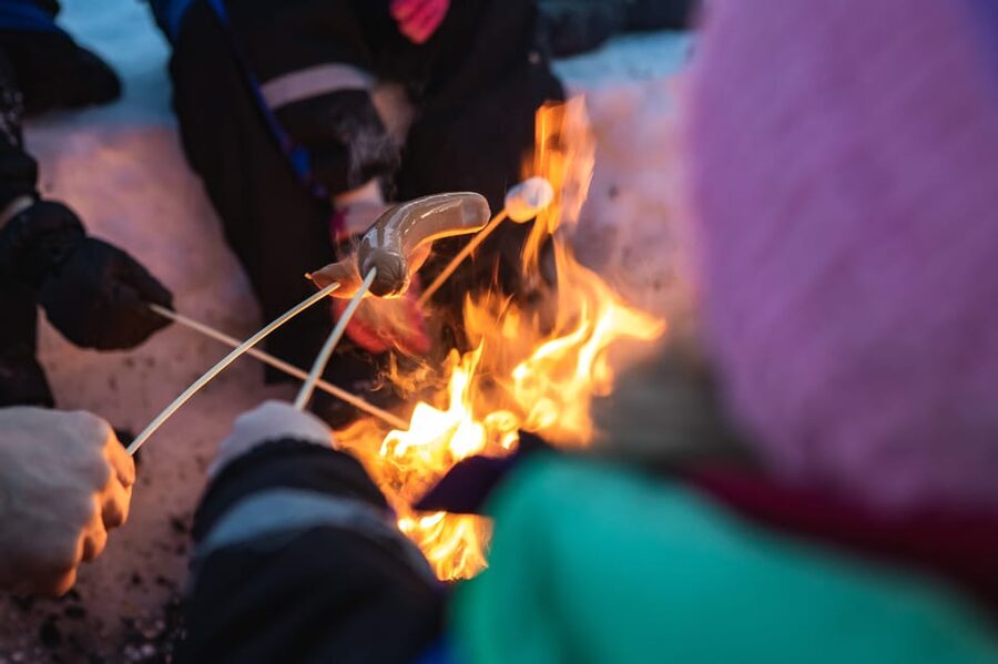 Rovaniemi: Family Snowmobile Trip with Guide and Picnic - A campfire picnic in the Lappish wilderness