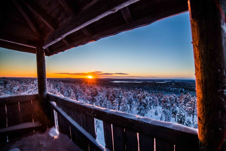 Rovaniemi: Nordic Forest Wilderness Adventure - Crossing the river and entering the snowy woods