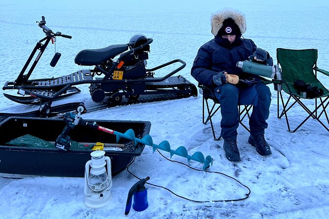 VIP Ice Fishing "ICEBREAKER" Lunch in Glass Igloo - Snowmobile riding for adults and children